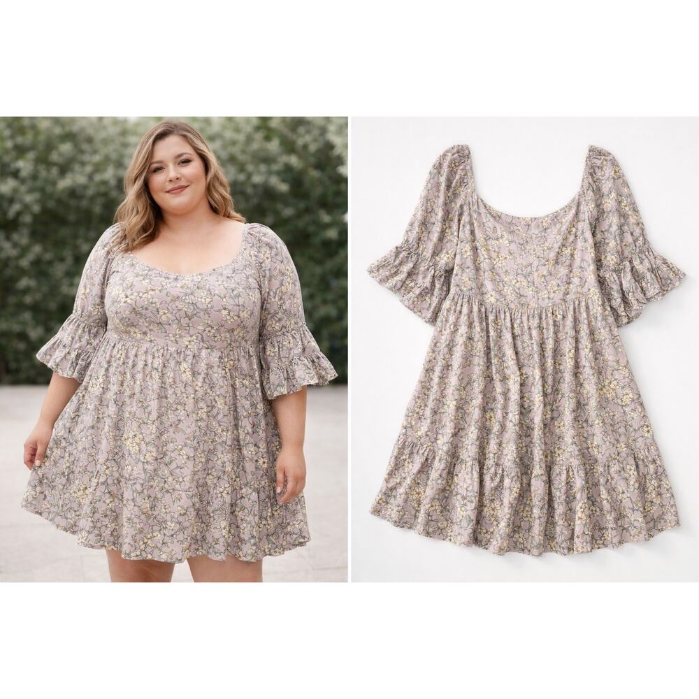 Sugarfox Lavender Floral Poofy Sleeve Dress Cottagecore Whimsical Plus Size 1X - Picture 7 of 7